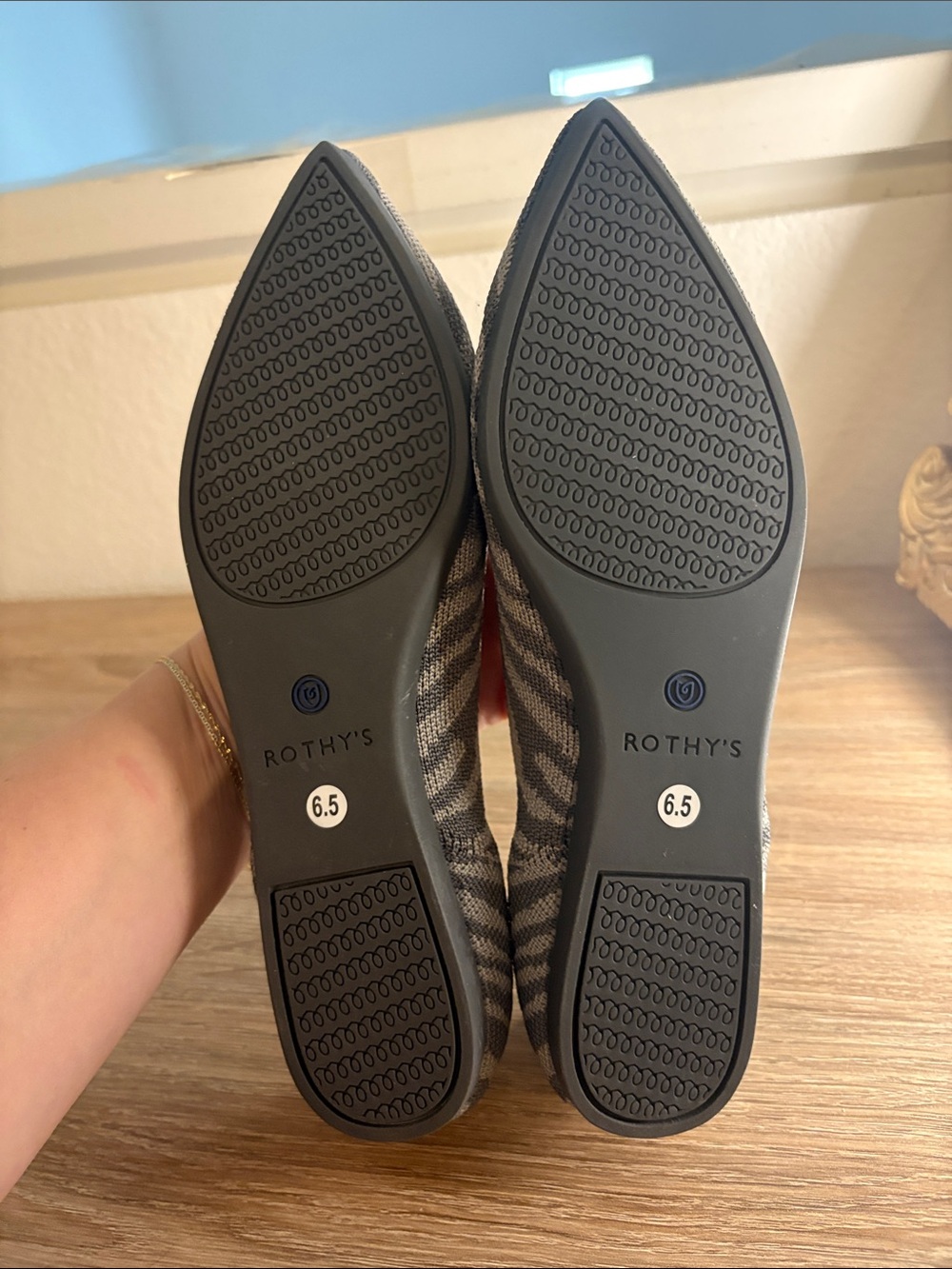 Rothy's Gray Pointed Knit Ballet Flats with Blue Trim - Picture 6 of 6